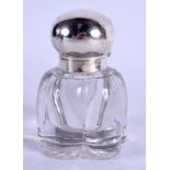 AN ANTIQUE SILVER AND CRYSTAL GLASS INKWELL 11 cm x 6 cm.