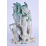 AN EARLY 20TH CENTURY CHINESE CARVED ICEY JADEITE MOUNTAIN GROUP Qing/Republic, modelled with three