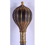 A MIDDLE EASTERN CONTINENTAL GOLD INLAID POLISHED MACE Turkish or Armenian. 47 cm long.