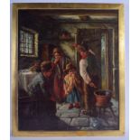 AN ANTIQUE SCOTTISH OIL ON CANVAS by Erskine Nicol (1825-1904) Figures within an interior. Image 62