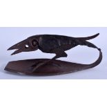 A RARE ARTS AND CRAFTS COPPER AND HAMMERED STEEL CHEROOT CUTTER in the form of a wali bird. 23 cm x