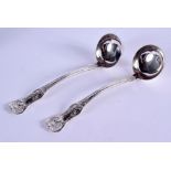 A PAIR OF VICTORIAN SCOTTISH SILVER LADLES. 3.4 oz. 17 cm long.