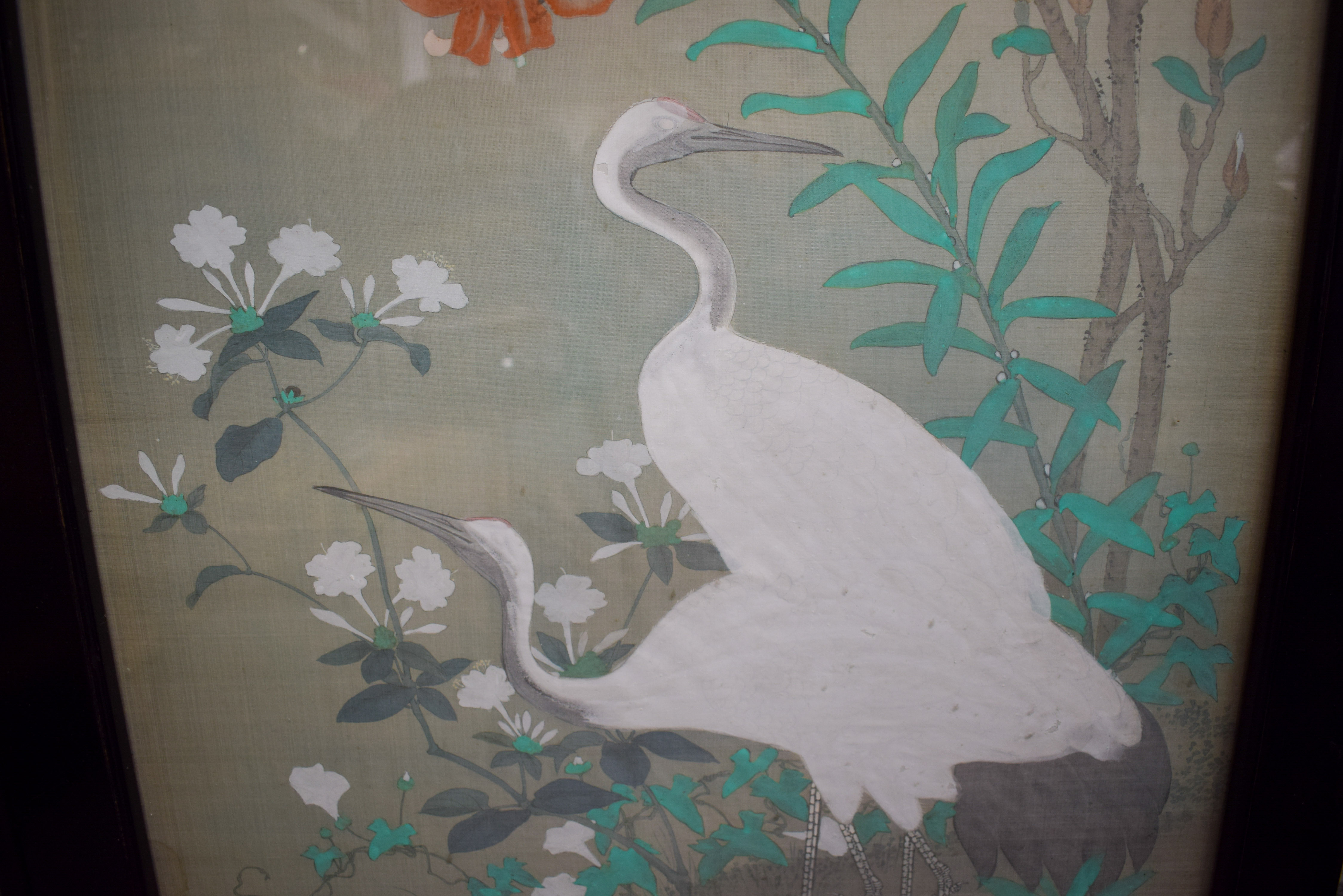 A 19TH CENTURY JAPANESE MEIJI PERIOD THREE PANEL SILKWORK SCREEN painted with birds within a landsca - Image 13 of 27