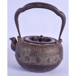 A 19TH CENTURY JAPANESE EDO PERIOD IRON TETSUBIN TEAPOT AND COVER with bronze lid, decorated with ca