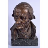 A 1920S BRONZE BUST OF A COMPOSER modelled upon a marble base. Bronze 30 cm x 17 cm.