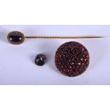 A VICTORIAN GARNET PENDANT together with a tie pin etc. (3)