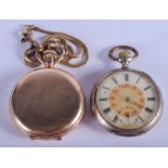 TWO ANTIQUE GOLD PAINTED POCKET WATCHES. 5.5 cm wide. (2)
