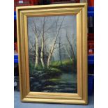 RICHARD FEHDMER (1860-1945) FRAMED OIL ON CANVAS, trees in a landscape, signed, label verso. 72 cm x