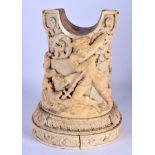 AN UNUSUAL 17TH/18TH CENTURY CONTINENTAL CARVED DIEPPE IVORY HUNTING STAND decorated with fighting