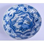 A 17TH CENTURY CHINESE KRAAK STYLE BLUE AND WHITE PORCELAIN DISH Ming/Qing. 19 cm wide.