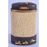 A RARE 19TH CENTURY JAPANESE MEIJI PERIOD SHAGREEN AND BRONZE VESTA CASE overlaid with birds amongst