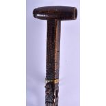A RARE 19TH CENTURY BRITISH CARVED WOOD COMBINATION WALKING CANE inscribed Plassanymold, Coachman. 8