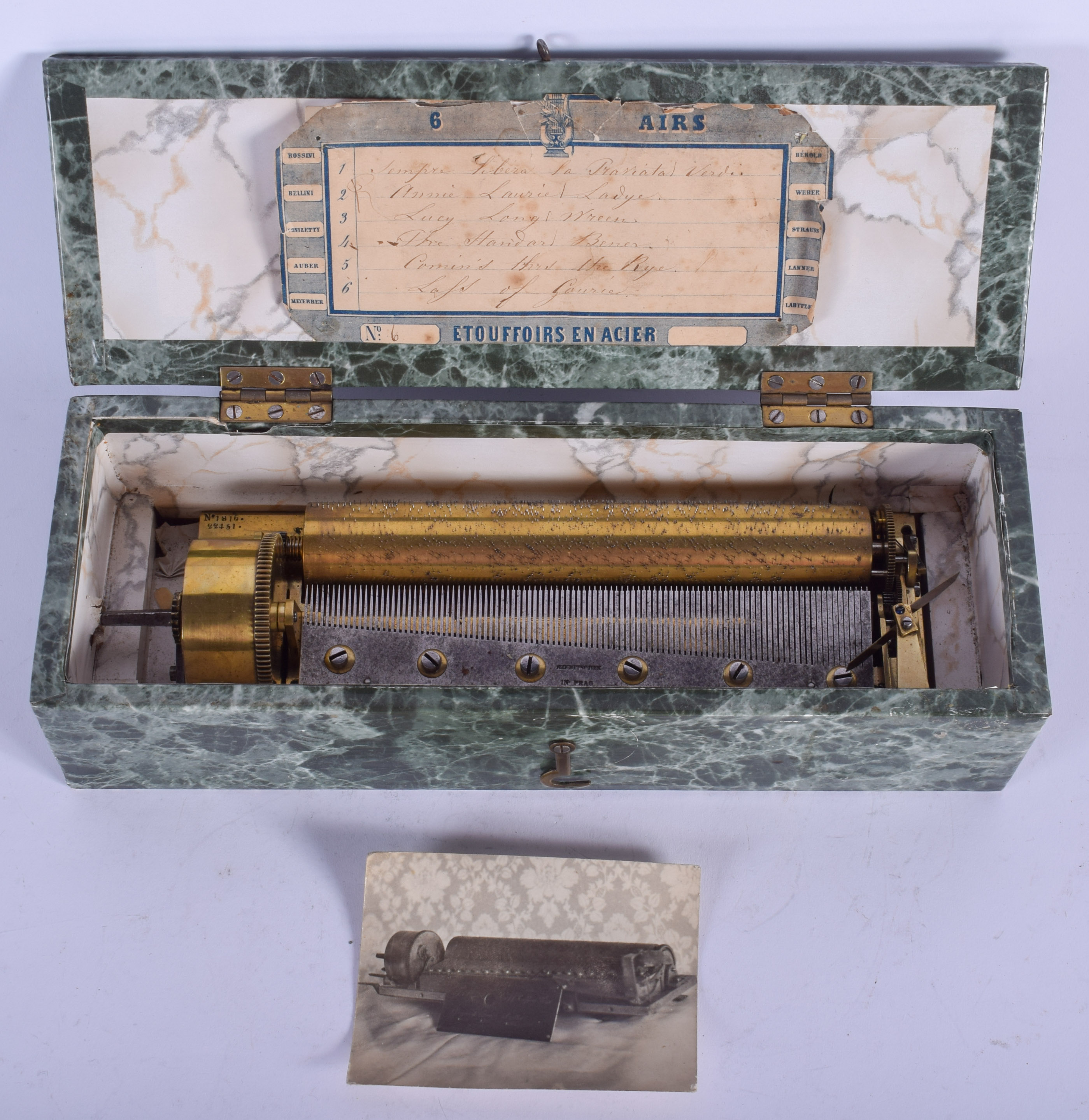 A RARE 19TH CENTURY AUSTRO HUNGARIAN TABLETOP CYLINDER MUSIC BOX by F Rzebitschek, Fabrik in Prag. O - Image 3 of 7