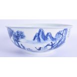 A CHINESE BLUE AND WHITE BOWL 20th Century, bearing Yongzheng marks to base. 19 cm wide.