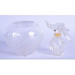 A FRENCH LALIQUE GLASS SPIRAL VASE together with a scent bottle and stopper. 10 cm high. (2)