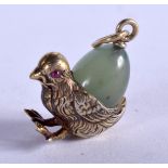 AN UNUSUAL RUSSIAN JADE CHICK PENDANT. 2.5 cm x 2 cm.