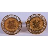 A PAIR OF 22CT GOLD CHINESE CUFFLINKS. 8.5 grams.