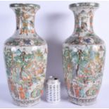 A LARGE PAIR OF 19TH CENTURY CHINESE FAMILLE VERTE CRACKLE GLAZED VASES Qing, painted with warriors