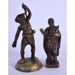 TWO 19TH CENTURY GRAND TOUR BRONZE FIGURES Antiquity style. 13 cm & 10 cm high. (2)