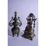 A LARGE 19TH CENTURY EASTERN ASIAN INDIAN TIBETAN BRONZE BUDDHA SHRINE together with a bronze vase &