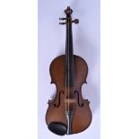 A 1920S J W OWEN OF LEEDS SINGLE PIECE BACK VIOLIN. 58 cm long.