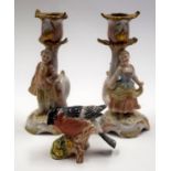 GERMAN CANDLESTICKS and a beswick bird. (3)