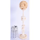 A 19TH CENTURY CHINESE CANTON CARVED IVORY PUZZLE BALL ON STAND Qing. 37 cm high.