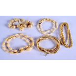 FIVE 19TH CENTURY IVORY NECKLACES. (5)