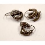 THREE PAIRS OF TIBETAN SILVER EARRINGS. (6)