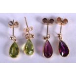 TWO PAIRS OF GOLD GEM SET EARRINGS. (4)