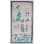 A 19TH CENTURY CHINESE FRAMED WATERCOLOUR INKWORK LANDSCAPE Qing, depicting immortals in various pur