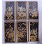 A SET OF ELEVEN 19TH CENTURY CHINESE BLACK SILKWORK BIRD PANELS Qing. 12 cm x 25 cm. (11)