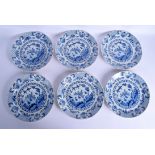 A RARE SET OF SIX LARGE 18TH CENTURY DUTCH BLUE AND WHITE DELFT PLATES Attributed to Cornelis De Ber