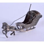 A 19TH CENTURY DUTCH SILVER FIGURE OF A CARRIAGE modelled with rider. 2.2 oz. 9 cm wide.