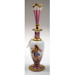 A RARE EARLY 20TH CENTURY BOHEMIAN SCENT BOTTLE AND STOPPER painted with a female. 27 cm high.