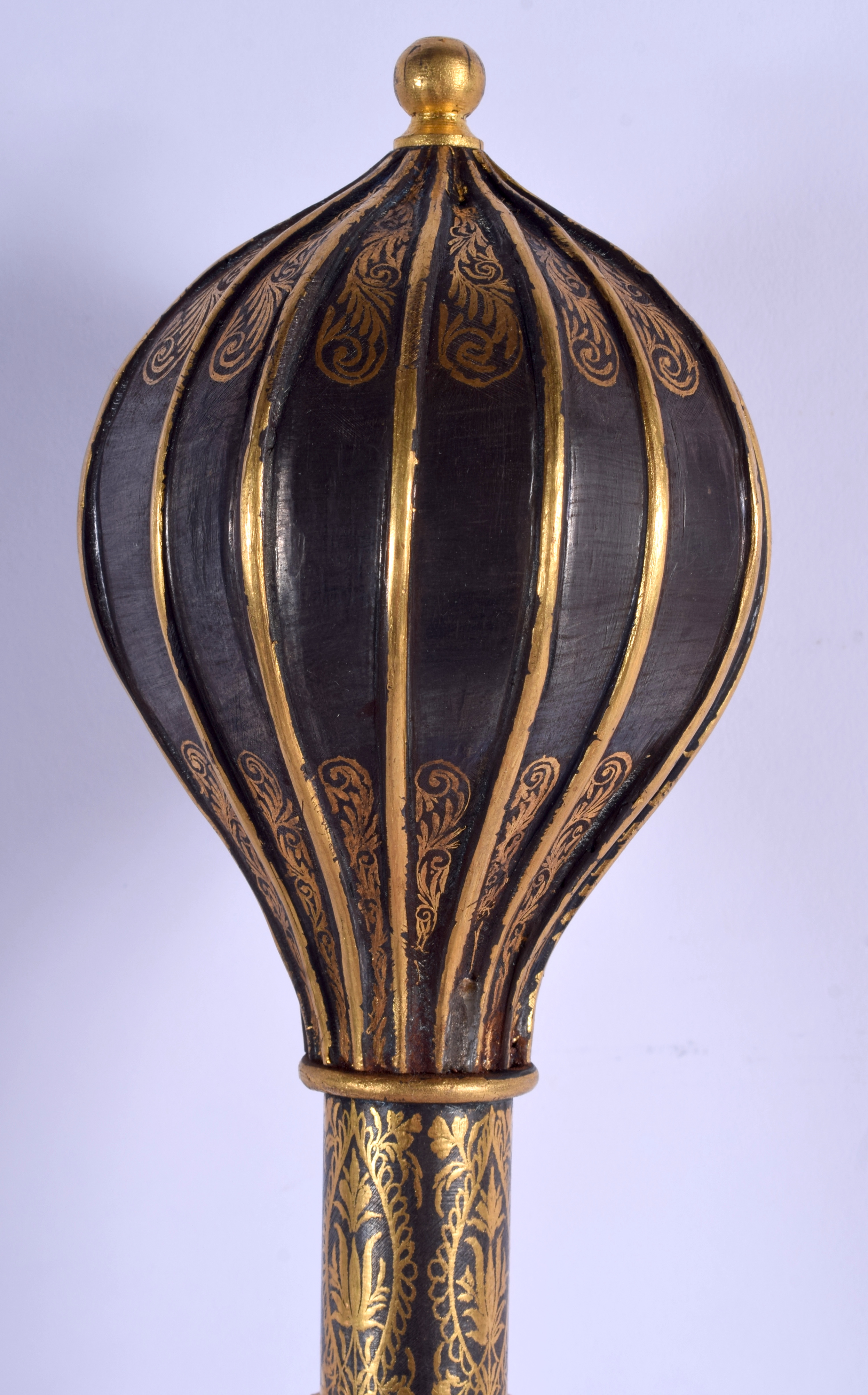 A MIDDLE EASTERN CONTINENTAL GOLD INLAID POLISHED MACE Turkish or Armenian. 47 cm long. - Image 3 of 4