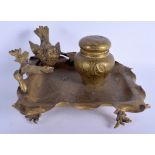 A 19TH CENTURY CONTINENTAL AESTHETIC MOVEMENT BRASS INKWELL. 22 cm square.