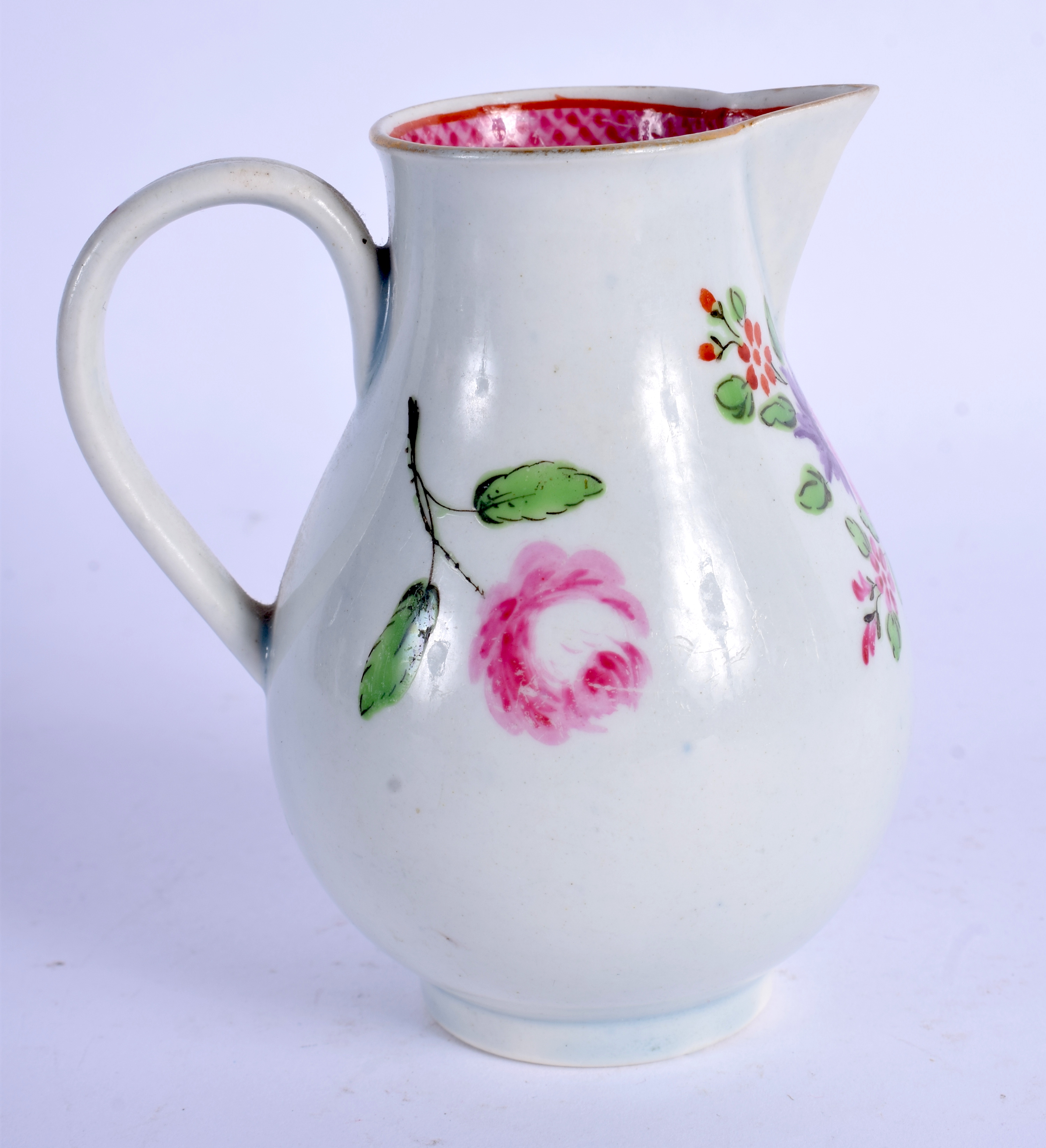 AN 18TH CENTURY WORCESTER SPARROW BEAK JUG painted with flowers under an internal pink border. 9.5 c - Image 2 of 3