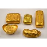 FIVE YELLOW CHINESE INGOTS. (5)