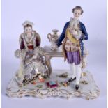 AN EARLY 20TH CENTURY GERMAN PORCELAIN FIGURAL GROUP modelled upon a rococo base. 19 cm x 19 cm.
