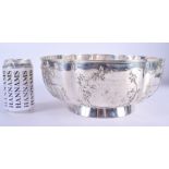 A VERY LARGE 19TH CENTURY CHINESE SILVER PRESENTATION BOWL by Luenwo, decorated with figures fishing