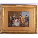 A LARGE RARE 19TH CENTURY KPM BERLIN PORCELAIN PLAQUE painted with classical figures within landscap