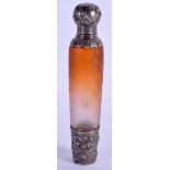 AN ART NOUVEAU FRENCH TWO TONE PEACH GLASS AND SILVER SCENT BOTTLE by Daum, decorated wi