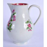 AN 18TH CENTURY WORCESTER SPARROW BEAK JUG painted with flowers under an internal pink border. 9.5 c
