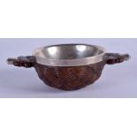 AN ANTIQUE SCOTTISH SILVER MOUNTED QUAICH. 11 cm wide.