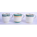 THREE 18TH CENTURY WORCESTER COFFEE CUPS in various patterns and designs. (3)