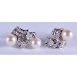 A PAIR OF 18CT GOLD AND PEARL DIAMOND EARRINGS. 8.4 grams.