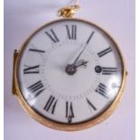 AN 18TH CENTURY FRENCH PAIR CASED ONION POCKET WATCH by Iolly of Paris, with gilt foliate case. 5.25