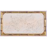 A 19TH CENTURY JAPANESE MEIJI PERIOD CARVED IVORY RECTANGULAR PANEL depicting oni and dragons amongs