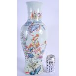 A LARGE 19TH CENTURY CHINESE FAMILLE ROSE BALUSTER VASE Qing, bearing Qianlong marks to base, painte